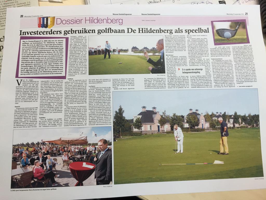 Deze week in de Nieuwe Oostellingwerver vier pagina's over Dossier Hildenberg, de golfbaan in Appelscha.