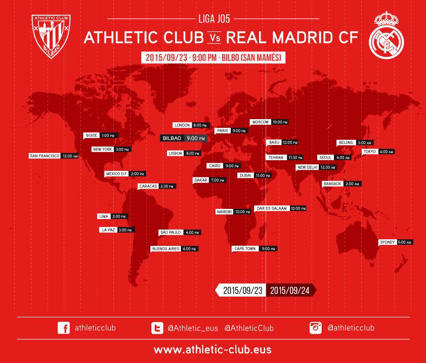 🏠 #Athletic Club- <a href="/realmadrid/">Real Madrid C.F.</a>
📅 Hoy
🕙 21:00
📺 C+Partidazo/Abono Fútbol 1
#ATHvRMA

Horarios alrededor del mundo