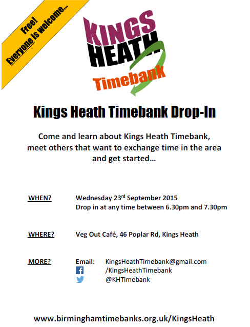 KHTimebank's tweet photo. TODAY'S THE DAY! See you at @CafeVegOut between 6.30 and 7.30. Come; learn more; get involved. Simple! #KingsHeath http://t.co/5eh27Awuat