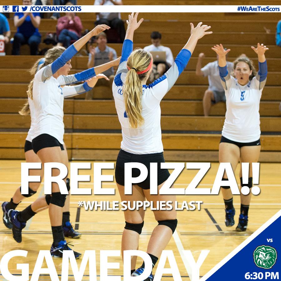 GAMEDAY! <a href="/CovenantVball/">Covenant Volleyball</a> hosts <a href="/PiedmontLions/">Piedmont Lions</a> TONIGHT at 6:30! FREE PIZZA to Scots fans (while supplies last)