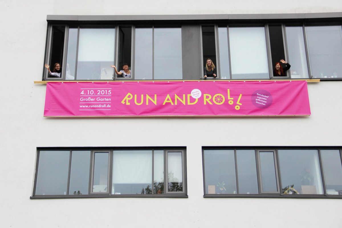 CRTDpress's tweet photo. #RUNANDROLL - Banner just hung up at @CRTDpress Let's run or roll! #refugeeswelcome http://t.co/WWKiLPawQx http://t.co/ssG8NMsvsv