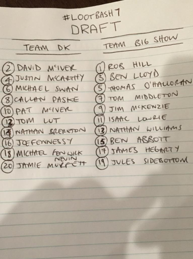 LootBashCommish's tweet photo. The final teams. #lootbash7 http://t.co/3jPsd34Jkr