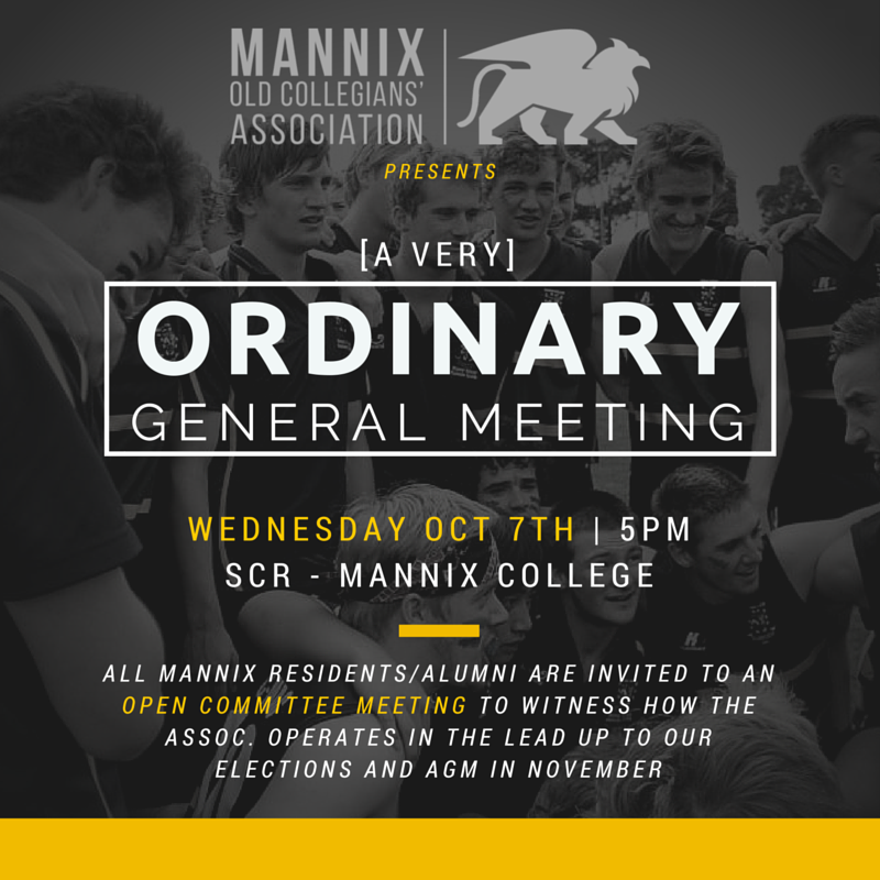MannixCollege's tweet photo. MOCA Ordinary General Meeting - Wednesday October 7th, 5pm at @Mannix_College #MOCAC http://t.co/6TROzzcs5y