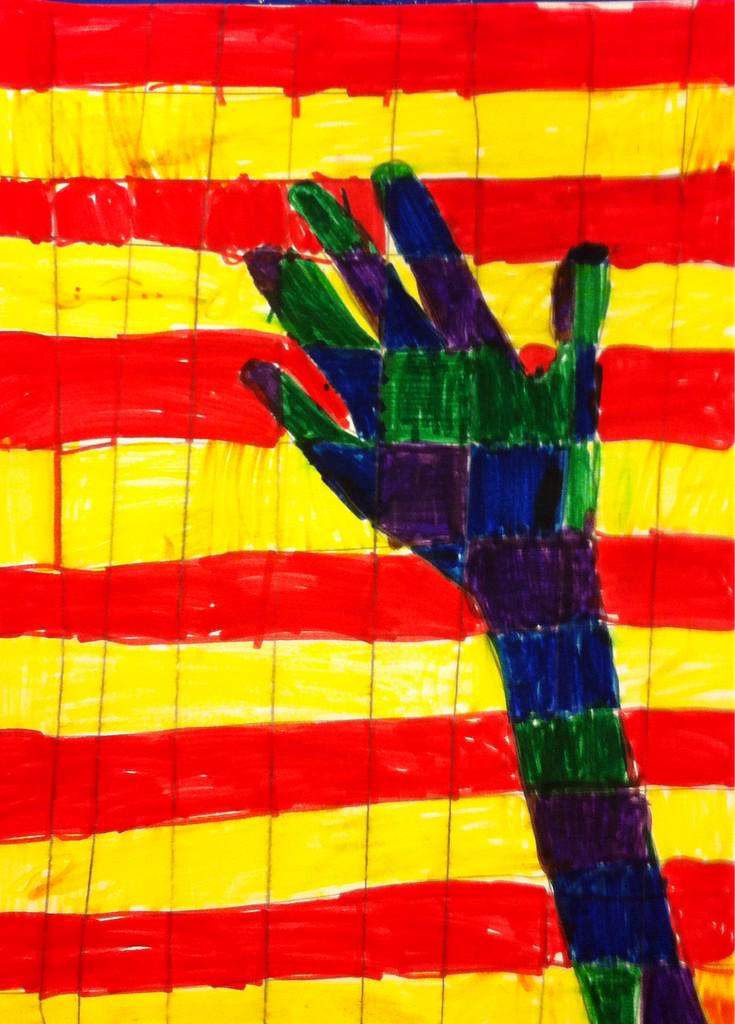 2nd grade students learning about warm and cool colors are creating some pretty "Cool" hand pictures.
