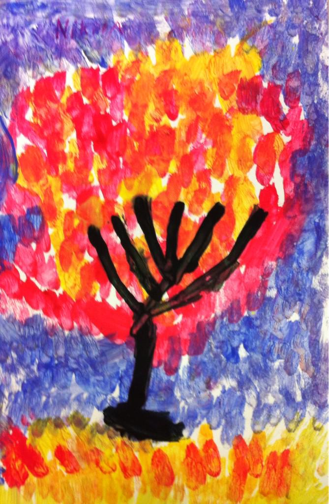 1st grade OES artists are creating Impressionist paintings of Fall trees.