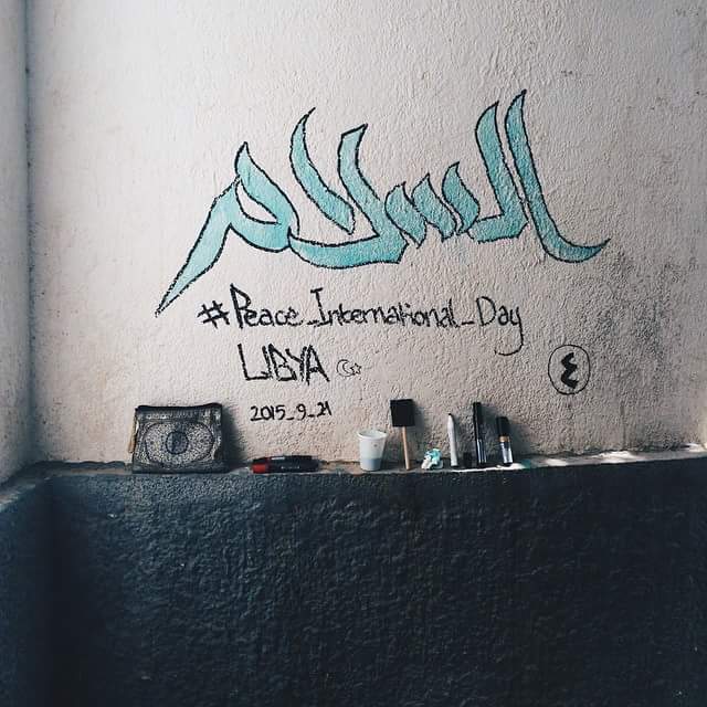 PeaceDayLibya's tweet photo. Let's make every day #PeaceDay @PeaceDay @PeaceOneDay  #PeaceDay365 ##PeacEDaYLibya #Libya 
🎨 Graffiti by @ta_Q_wa http://t.co/5wSV0gAPGm