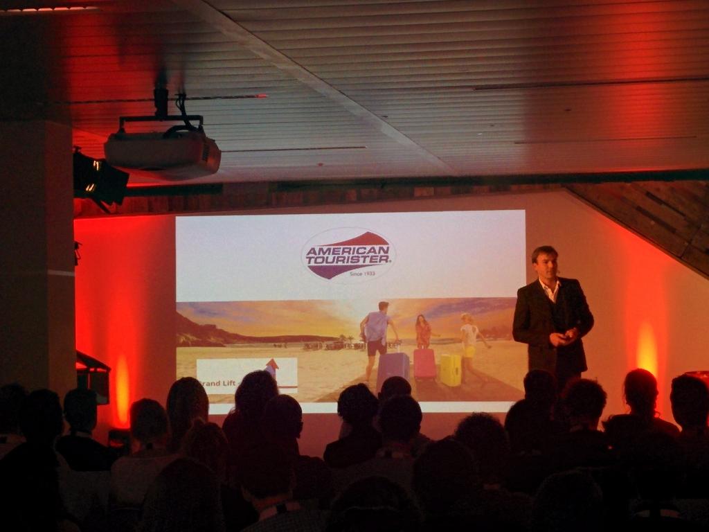 MaxHeutz's tweet photo. American Tourister presenting on stage their full digital-only launch of campaigns for Belgium! #youtubepulse http://t.co/BCB9ptrwVK