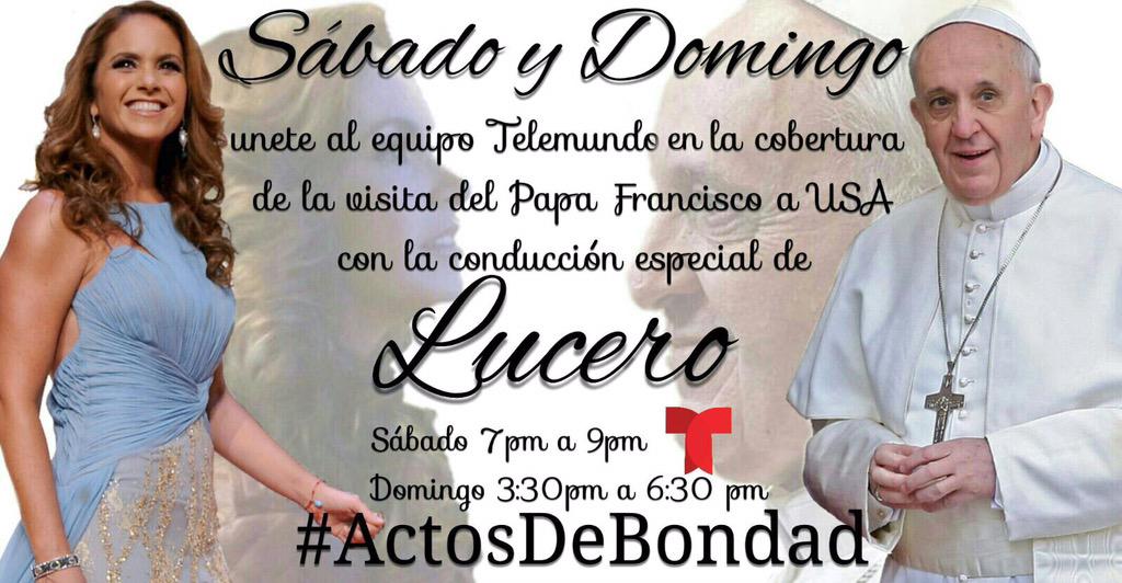 LuceroMexico's tweet photo. Estoy muy emocionada de poder participar en estas transmisiones durante la visita del #PapaFrancisco acompáñenme! http://t.co/X5f18uqCbP
