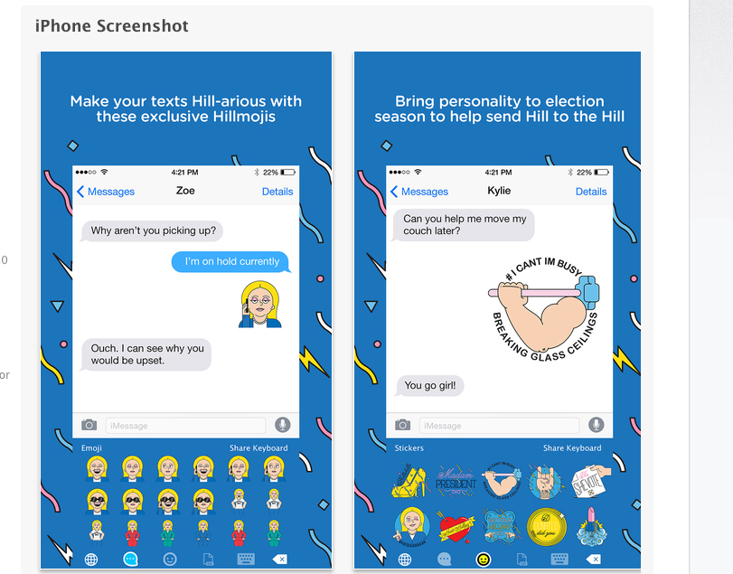 wisdomwatch's tweet photo. Hillmojis ↔ App company launches Hillary emojis. She'd email them, but they're all classified http://t.co/KiilwHlJX0 http://t.co/DEmE9a04vr