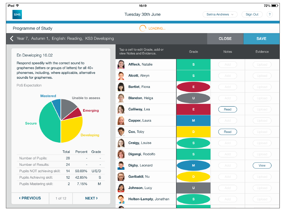 NoMoreLevels's tweet photo. A peek at the interesting new Programme of Study interface for the SIMS Teacher app via @Phil_Neal http://t.co/hZkmAqhAM8