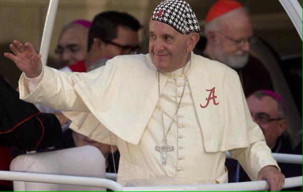 rjeffday's tweet photo. Alabama football lost to Ole Miss on Saturday. Good thing Nick Saban 'knows' a guy who can help! #RollTide #PopeHope http://t.co/Hx58enUwdd