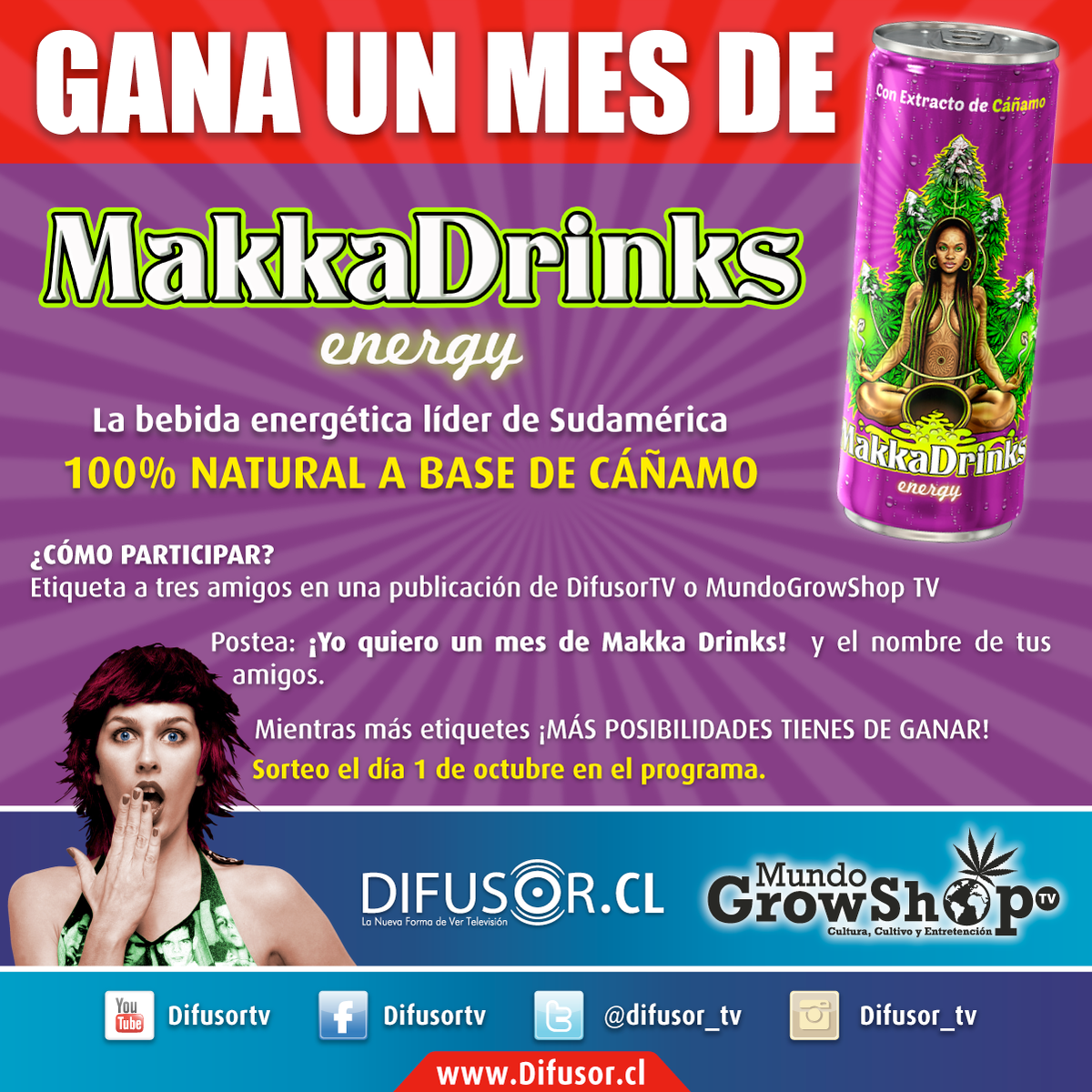 Difusor_tv's tweet photo. [CONCURSO] Gana un mes de @MakkaDrinks con #MundoGrowShopTV.  RT http://t.co/j4sHxQLXSr