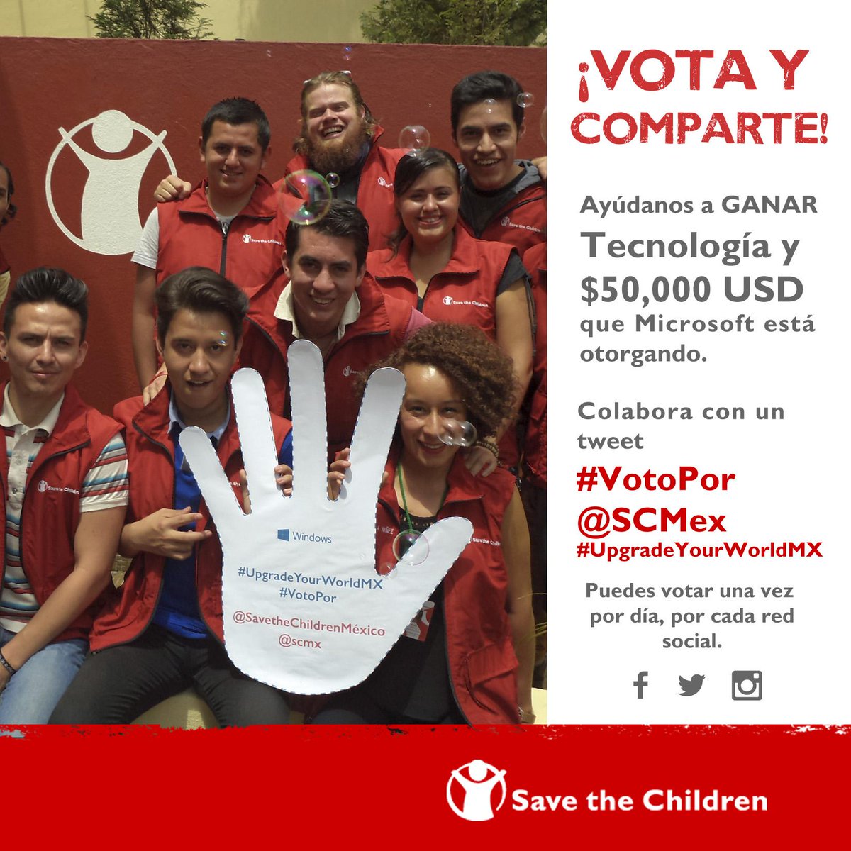 SaveChildrenMx's tweet photo. Hoy terminan las votaciones Ayúdanos con un retweet #Votopor @SCMex
#UpgradeYourWorldMX http://t.co/ktk7bB7N8S