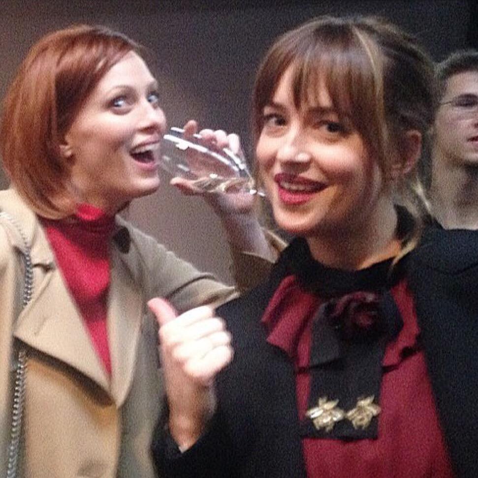 Funny at the @gucci #fashionshow #DakotaJohnson Source #wmagazinekorea #GucciSS16 #milanofashionweek