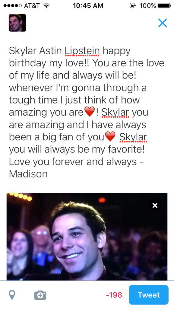 Happy birthday Skylar Astin Lipstein love you forever and always     