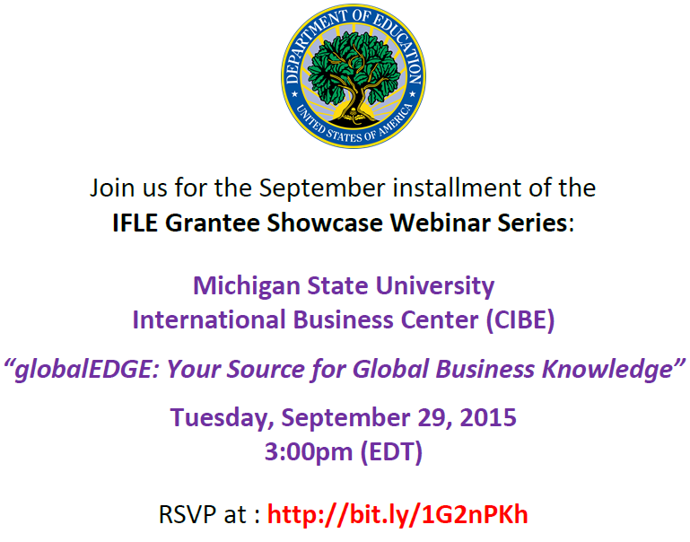 GoGlobalED's tweet photo. TOMORROW @ 3pm Eastern: #IFLEGranteeShowcase webinar w/@msu_ibc. Register NOW! http://t.co/U9OXj1guB6 http://t.co/atPpySEI8R