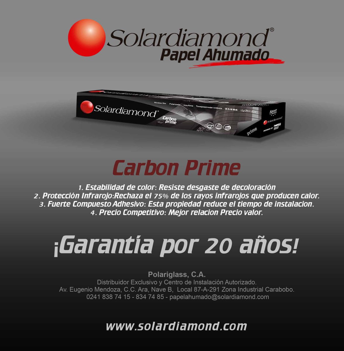 Polariglass's tweet photo. Recuerde instalar calidad en su vehículo, CARBON PRIME le ofrece 20 años de garantía, excelentes precios. http://t.co/HXNnjR44VU