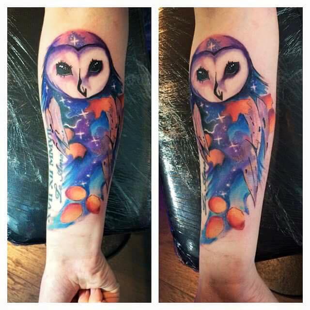 GhostLine Tattoo  Cosmic Owl  by andydestroy Ghostlinetattoo  colorrealism realistictattoo realism tattoos tacoma lakewood Paris  Pasadena tattooart silverdale seattle bremerton poulsbo washington  colortattoos girlswithtattoos 