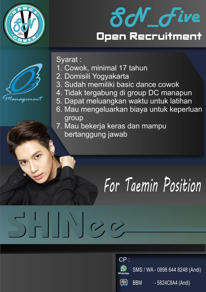 @AOC_DC [HELP RT] Oprec untuk Posisi Lee Taemin SHINee, Minat ? Hub. 08986448248/5824C8A4 (Andi) Terima Kasih ..