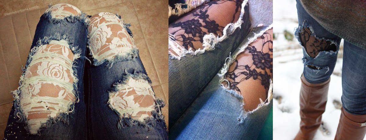 Lace tights under ripped jeans hotsell