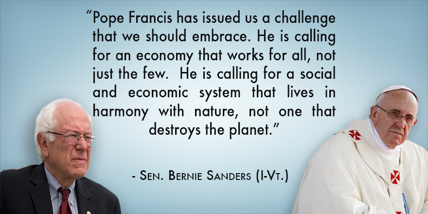 SenSanders's tweet photo. Pope Francis has issued us a call that we should embrace. #PopeInDC http://t.co/xKpktFVLQw