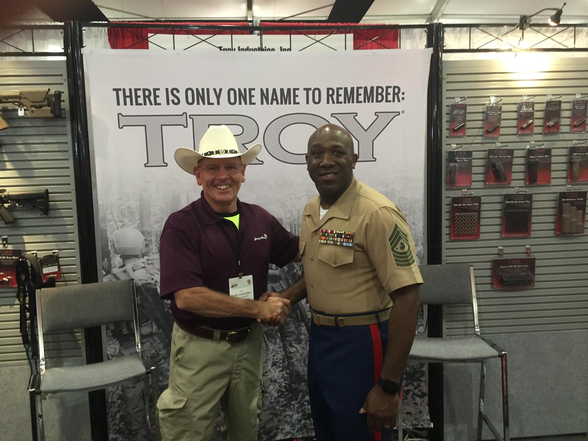 WorldofTroy's tweet photo. Past(12th) & Present(18th) Sergeant Majors of the Marine Corps at TROY booth 1333! #MDM2015 #Marines @USMC http://t.co/3zwtaW4MAV