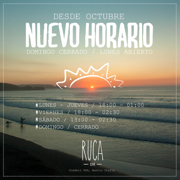 Nuevo horario de verano que regirá a partir del 1 de Octubre! Cambiamos los domingos por los lunes!