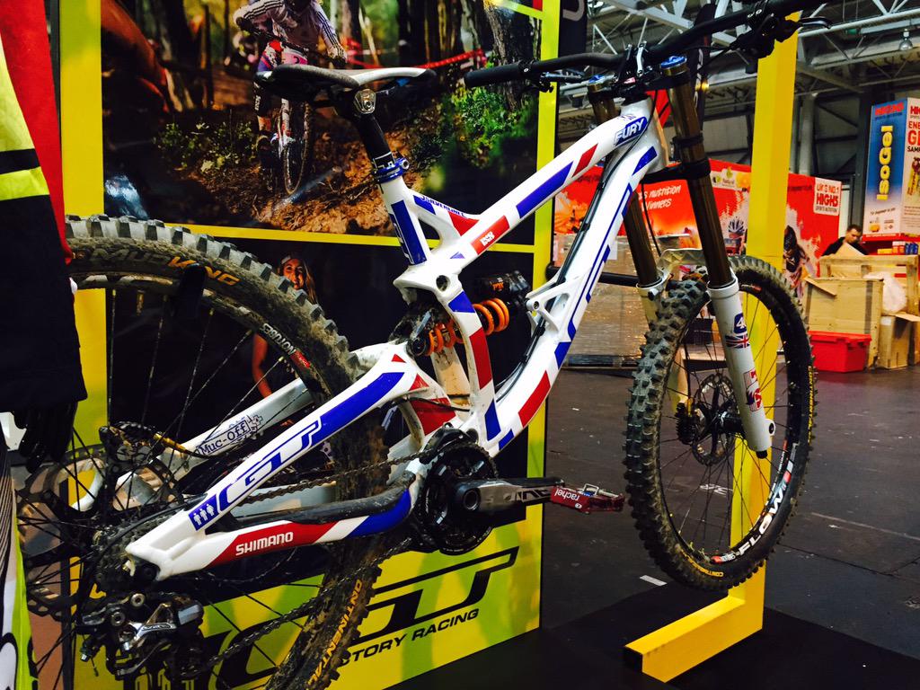 ChrisHDrives's tweet photo. @CycleShow @rachelatherton's World Champion Fury on the @GTBicycles stand. Come and see it on stand C41. http://t.co/SC5r9huUaQ