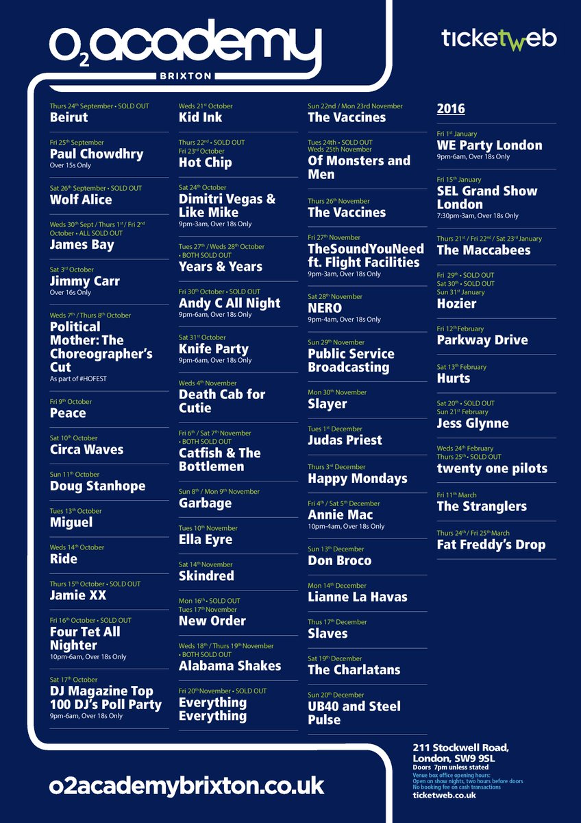 O2AcademyBrix's tweet image. Follow &amp;amp; RT to #WIN a pair of tix to 1 show in Oct, 1 in Nov &amp;amp; 1 in Dec 2015!
End 2/10/15
T&amp;amp;C bit.ly/WINBrix
