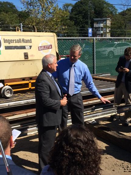 MassDOT's tweet photo. #MBTA GM DePaola briefs @MassGovernor Baker on #MAWinter Resiliency progress, #RedLine &amp; #OrangeLine. http://t.co/k6lzCybpjp