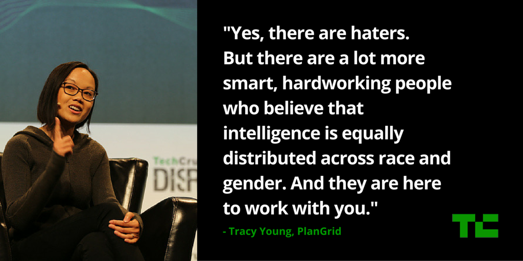 TechCrunch's tweet photo. PlanGrid's Tracy Young talks about founding a company as a female and minority at #TCDisrupt http://t.co/XOC6jCJBot