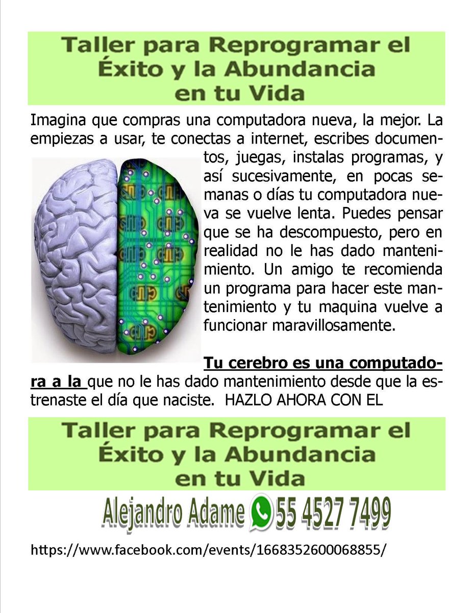 AdameFinanzas's tweet photo. En nuestra mente se han acumulado programas corruptos. En este taller liberas este potencial.
http://t.co/n11bhIxU8t http://t.co/ASwKVkHlFw