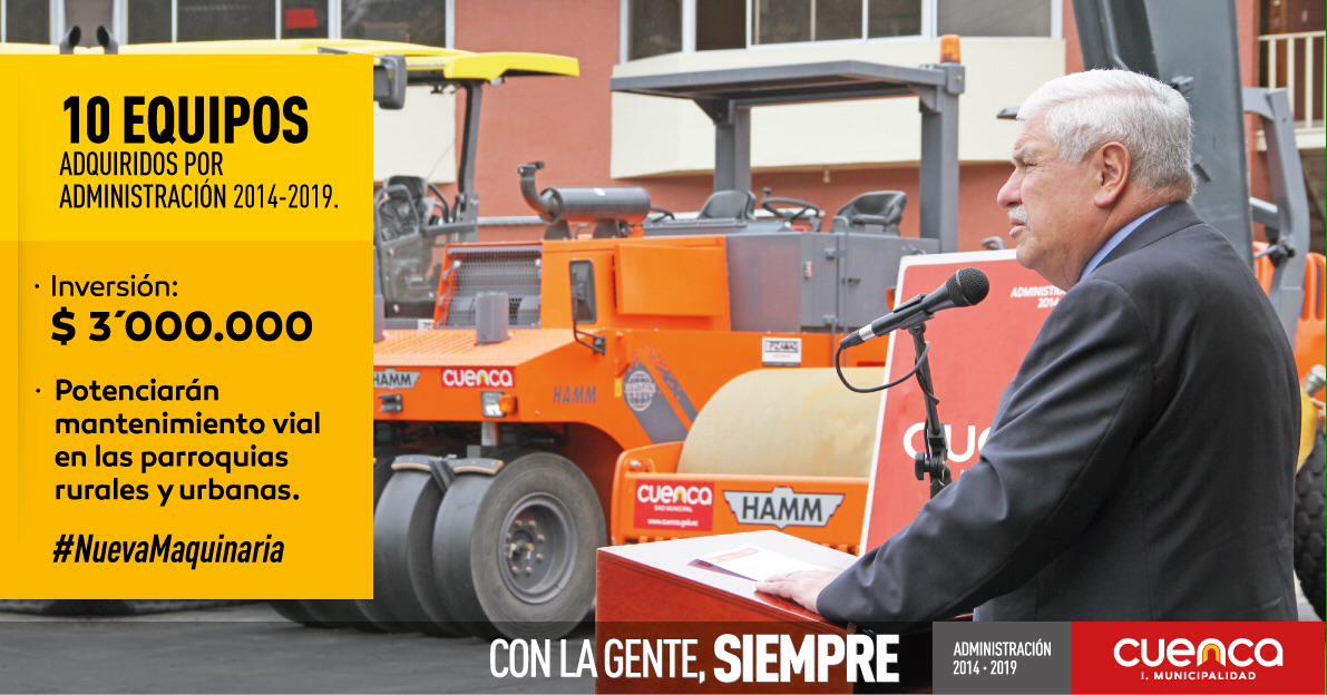 MarceloHCabrera's tweet photo. Entregamos a la ciudadanía la #NuevaMaquinaria con el único objetivo de mejorar la vialidad del cantón #PorCuenca http://t.co/X662YNubZZ