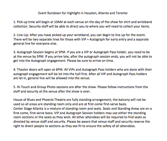 tgm_events's tweet photo. Event Rundown for Highlight in Houston, Atlanta and Toronto http://t.co/Ig6TKZrQcA