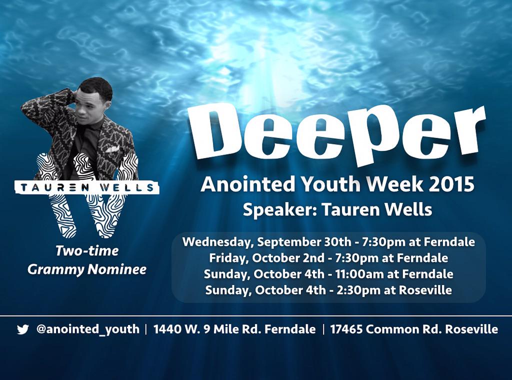 CoolMcDrew's tweet photo. One week from today @taurenwells will be here with us and I know God has powerful things in store for us. #deeper15 http://t.co/5e8qrYgrim