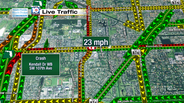 Crash on Kendall Dr WB at SW 107th Ave. Speeds at 23mph #traffic #kendall @JeniseFernandez http://t.co/63dRdiOlt1