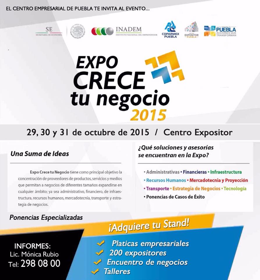 Nuestro evento se acerca, participa y da a conocer tus servicios al público! #Coparmex #Puebla #ExpoCrecetuNegocio