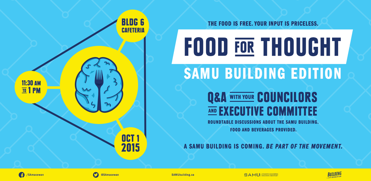 SAMacEwan's tweet photo. A SAMU Building is coming. Be part of the movement. Join us on Oct. 1 for free food &amp; building discussion #SAmacewan http://t.co/l8NnrW7XXG