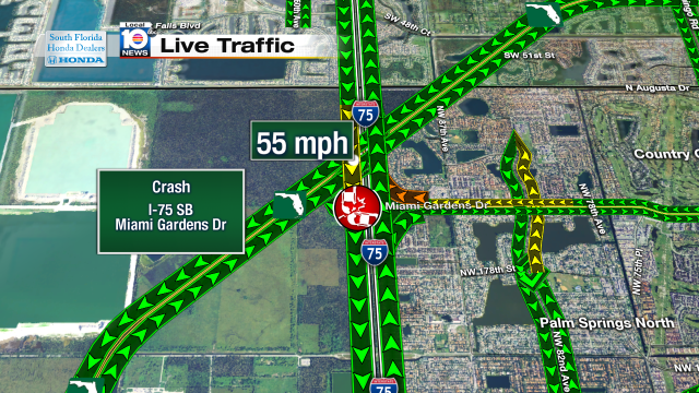 Crash on I-75 SB at Miami Gardens Dr. Speeds at 55mph #traffic #miami @JeniseFernandez http://t.co/tZynm5v8w2