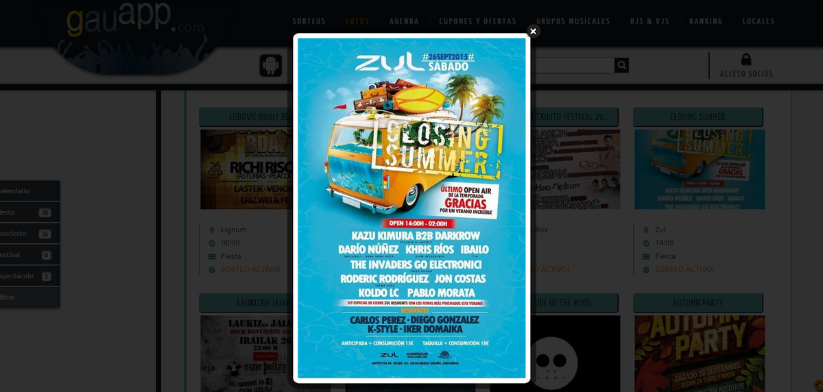 gauapp's tweet photo. Sorteo de 2 entradas para el #closingsummer de @ZUL08OFFICIAL de SABADO con @KazuKimura @Darkrow y muchos+! RT&amp;FOLLOW http://t.co/1wBmgq0Nx0