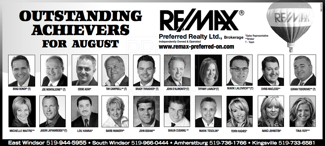Wow!! "Outstanding achievers for August."  Congratulations to all members of our team.  Great work!!