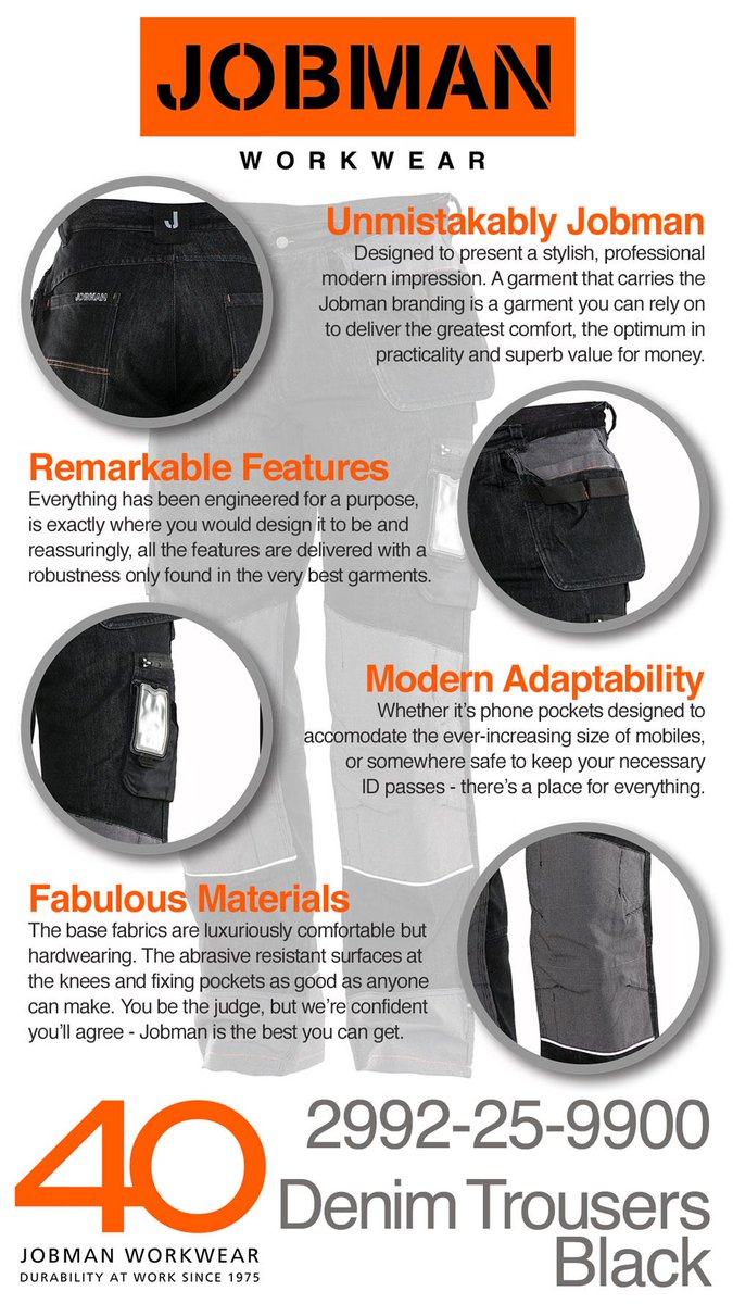 jobman's tweet photo. RT 2 Win! Ends 12pm Friday. NEW @jobman 40th anniversary denim work trousers - fabulous new look - SO comfortable! RT http://t.co/8gBSqaRfc7
