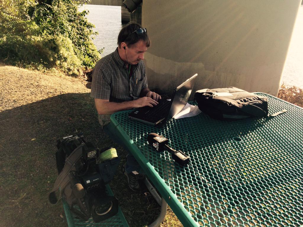 KGW photographer at his new office along the Willamette river on the 1st day of Autumn! What a day!