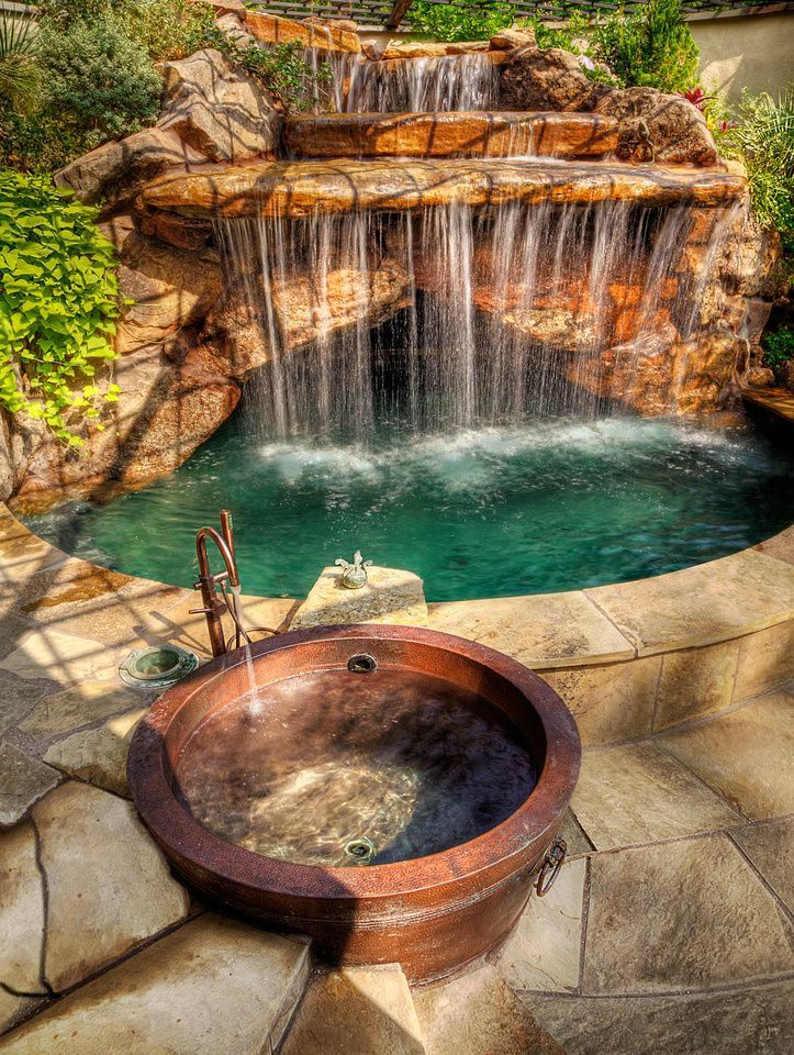 How #creative is this #rustic, #waterfall #dream #pool?!