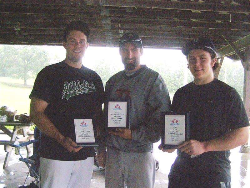 2015 OCDFL award winners Andy Skelton (Top Batter), Ryan Swift (Top Pitcher) and Layne O'Halloran (MVP) #Fastpitch