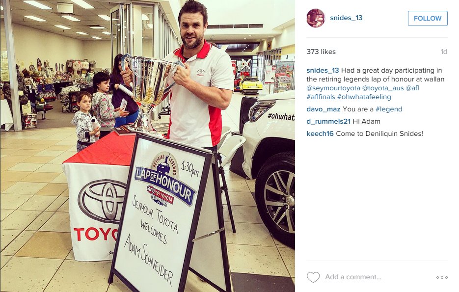SeymourToyota's tweet photo. What a day! Thanks to Adam Schneider for visiting! @KilmoreToyota @Toyota_Aus #ohwhatafeeling #toyota #finalsfever http://t.co/bt6x82lnXf