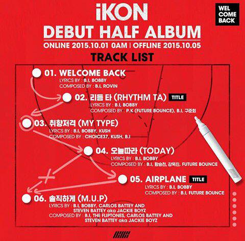 ikon_infinity's tweet photo. [IG] FROMYG: #iKON #DEBUTHALFALBUM #WELCOMEBACK #TRACKLIST #5thTRACK #AIRPLANE #6thTRACK #솔직하게 #MUP #20151001 http://t.co/5l1fpUi9hB