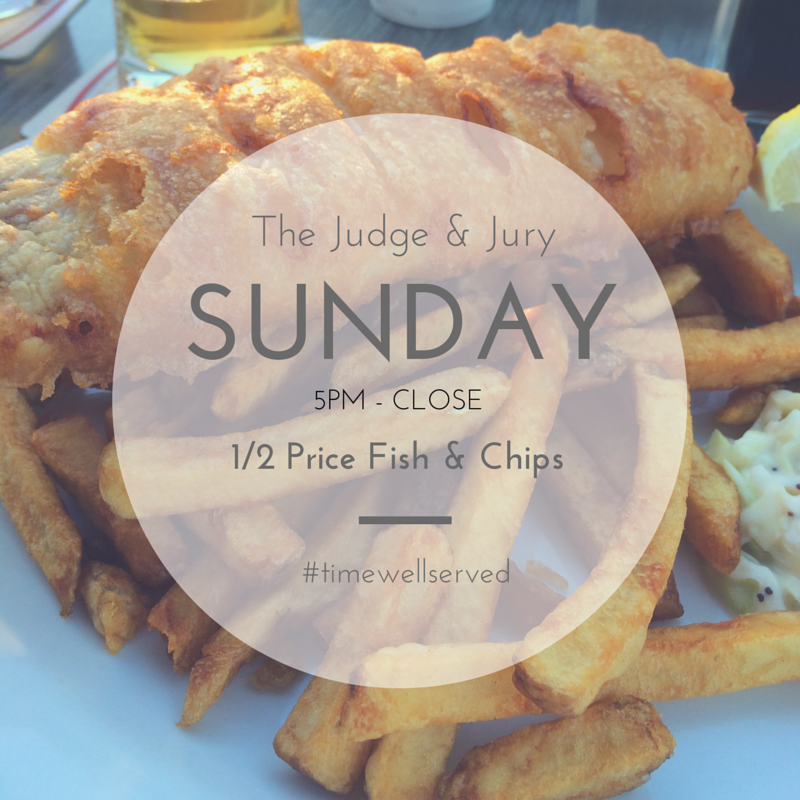 #SundayFunday means half price #Fish&amp;Chips at The Judge.  5pm - close every Sunday! #BurlON #timewellserved