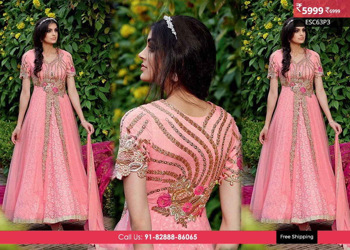 Enasasta's tweet photo. Pink Pure Georgette Suit @ Rs 5600 only. Book your order http://t.co/7JqNjRJf0b or What'sapp 08288886065. http://t.co/1zzRPie2sG