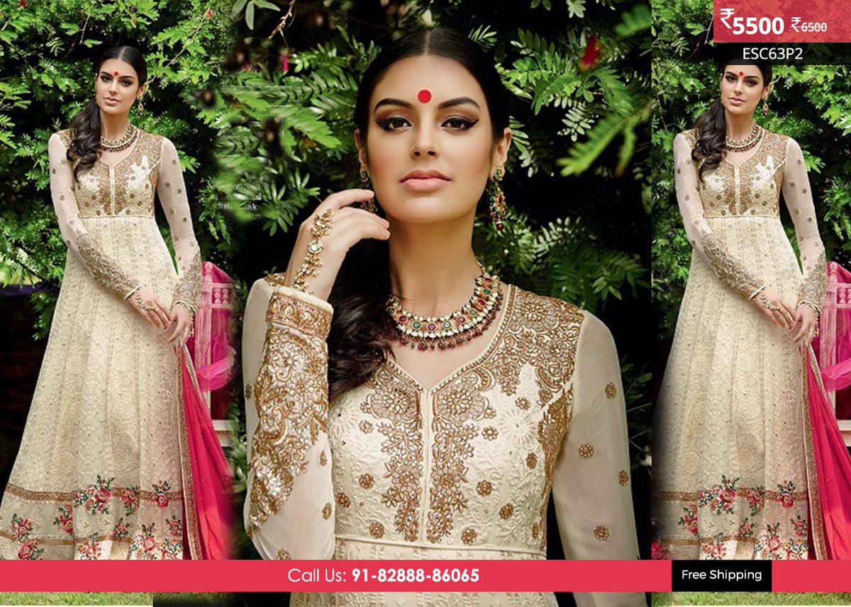 Enasasta's tweet photo. White Pure Georgette Suit @ Rs 5500 only. Book your order http://t.co/MSwiGKR2sm or What'sapp 08288886065. http://t.co/fYQKxoE9f1